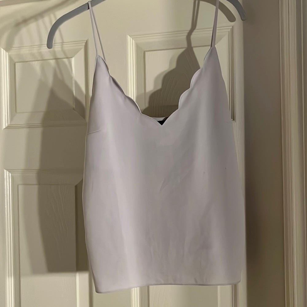 Lilac spaghetti strap tank with scalloped hem